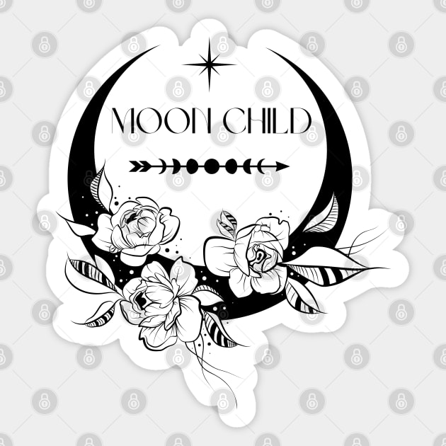 Floral Moon Child Print Sticker by LylaLace Studio